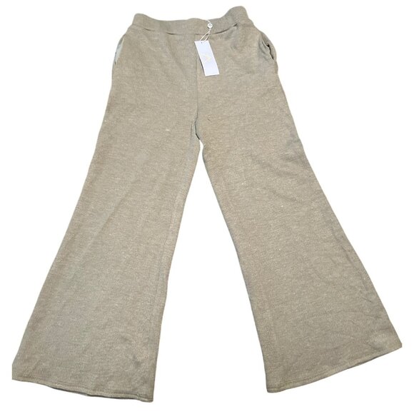 Sage The Label Ribbed Wide-Leg Pants S Green Comfy Lounge Casual Stretch NWT - Picture 1 of 8